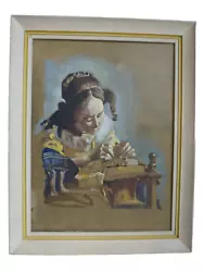Buy Framed Oil Painting Of The Lacemaker - By G. R. Weekes. 60x46cm • 24.99£