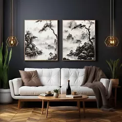 Buy Chinese Ink Landscape Painting Printable Digital Wall Art Instant Deliver • 1.65£