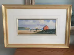 Buy David Short, Framed Hut Seashore Beach Original Art Painting - 37x15cm Image • 65£