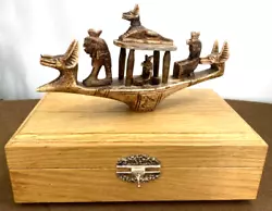 Buy Ancient Alabaster Sculpture Egypt With Wooden Box Boat Of The Old God Anubis • 2.14£