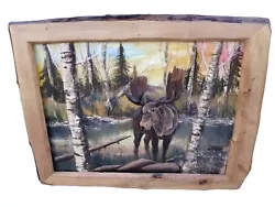 Buy Hand Painted Moose In Birch Wood Wall Art Moose In Woods With Sunset 👌👌👌 • 242.06£