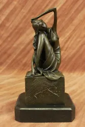 Buy Art Nouveau Beautiful Sitting Girl Bronze Sculpture Marble Base Figurine • 82.54£