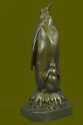 Buy Penguin Along With Her Baby Artistic Wildlife Bronze Sculpture Figure Decor Deal • 567.39£