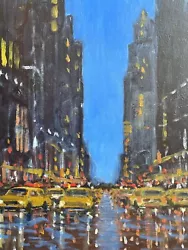 Buy New York , Painting, Upright, Oil, Yellow, Cars, Blue, Sky. Impressionistic, • 36£