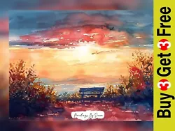 Buy Serene Sunset Watercolor Landscape, Watercolor Painting Print 5 X7  Matte Paper • 4.99£
