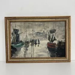 Buy Vintage French Boats In Harbour Nautical Impressionist Oil Painting • 29£