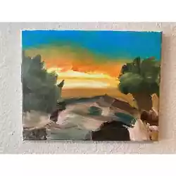 Buy Acrylic Canvas Painting Landscape Palm Trees Rocks Beach  8x10- Rocky Sunset • 21.01£