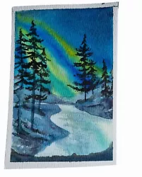 Buy BRAND NEW ARTWORK Original Painting NORTHERN LIGHTS Watercolour Abstract 6” X 4” • 4£