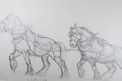 Buy Original Pencil Sketch,'Study Of Heavy Horses', Helen Collins (1921-1990) • 44£