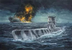 Buy Huge Original Ww2 Wwii Kriegsmarine German Navy U-boat Submarine Art Painting • 3,146.04£