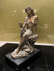Buy Large Bronzed Plaster Statuette An Art Nouveau Lady Mirror Gazing Wood Base 5kg • 80£