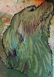 Buy Original ACEO Dog Painting Sunset Contemporary Landscape Folk Art Josh Merritt • 12.44£