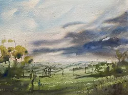 Buy Original Watercolour Painting Signed Landscape Art Green Surrey Hills A3 Size • 7£
