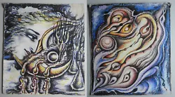 Buy Vintage Surreal Abstract Painting Surrealism Signed Double Sided 34x30cm13.5x12  • 31.94£