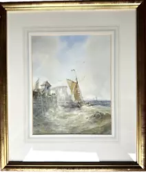Buy Edwardian A Swan Original Watercolour Seascape Choppy Waters With Sailing Boats • 125£