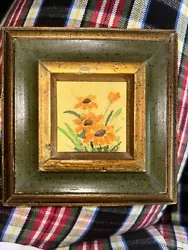 Buy Miniature Oil Painting 1.75”X 1.75” MCM Framed 4” X 4” Daisies Signed Groft • 14.09£