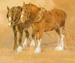 Buy Heavy Horses Pulling Plough,  Book Print Of A  Painting By  G.  Beningfield      • 2.15£