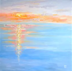 Buy Sunset Seascape Original Painting Canvas Abstract Modern Wall Art 20x20 • 55£