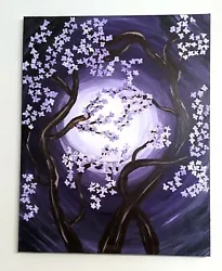 Buy Tree Art Moon Art Moonlight Purple Cherry Blossom Tree, Acrylic Painting, Signed • 62.02£