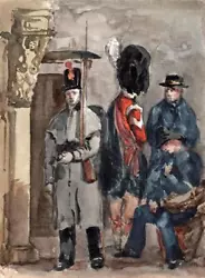 Buy EMILY GEORGIANA HOWARD Watercolour Painting SOLDIER GUARDS AT RYDE? 19TH CENTURY • 30£