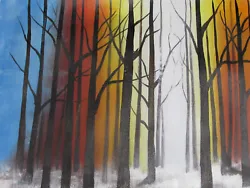 Buy Magical Forest Trees Large Oil Painting Canvas Woods Colourful Modern Minimal • 23.95£