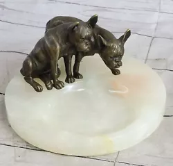 Buy Onyx Ashtray With Bulldogs Bronze Sculpture Home Office Decoration Decor Sale • 157.62£