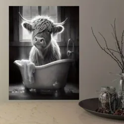 Buy Highland Cow In Bath Funny Canvas Print Wall Art Décor Painting Picture • 13.99£