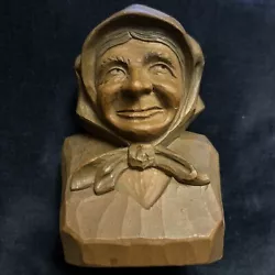 Buy Vintage Primitive Wood Carving Sculpture Peasant Woman Smiling Fine Detail !! • 30£