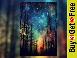 Buy Cosmic Trees Starry Night Sky Art Print 5  X 7  - Celestial Tree Painting • 4.99£