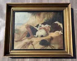 Buy Early Victorian Oil Painting Boy Sleeping On Beach With His Dogs (Belfast) • 195£