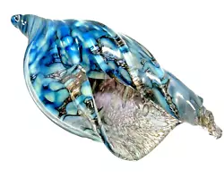 Buy AVENTURINE ART GLASS Handblown Glass Sculpture CONCH SHELL BLUE PINK WHITE  9 L • 41.26£