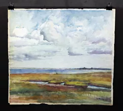 Buy American Artist Wotercolor Landscape Field With Lake And Clouds Robert Freiman  • 787.49£