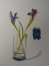 Buy Blue Purple Mauve Iris Flower Original Acrylic Framed Painting 1998 Signed Nelly • 4.99£