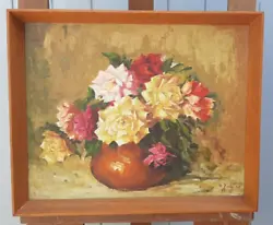Buy OIL PAINTING ROSES Pink Red Yellow FLORAL Flower VINTAGE • 49.99£
