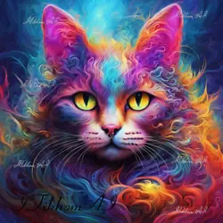 Buy Digital Image Art Oil Paint Multicolored Cat  Wallpaper Picture Desktop Print • 1.60£