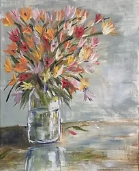 Buy Mid Century Style Original Painting On Canvas Board, Still Life Study Flowers • 25£