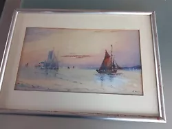 Buy Signed VICTORIAN  Watercolour Boats At Sunset Coastal Scene. WOLFE 39 X 29 Cms • 28£