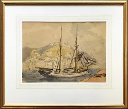 Buy A  19th-CENTURY VICTORIAN MARITIME MOORED SAILING YACHT WATERCOLOUR PAINTING • 475£