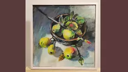 Buy Apple Quince Oil Pastel Painting 12 X12  Still Life Kitchen Artwork • 330.75£