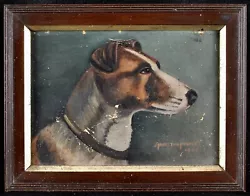 Buy 1900's OIL ON BOARD PORTRAIT OF A TERRIER ANTIQUE ENGLISH DOG PAINTING - SIGNED • 44£