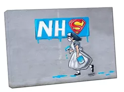 Buy Banksy Super Hero NHS Paint Picture Print On Framed Canvas Wall Art • 55.49£