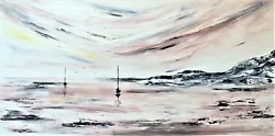 Buy Original Signed Oil Painting. Pink Sunset. Seascape Boats. Rainbow Sky. • 395£