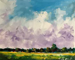 Buy Landscape Oil Painting Canvas Impressionism Collectable COA Sunny Field Clouds • 27.23£