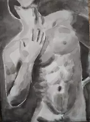 Buy Male Nude Painting Gay Realism Original Modern Art Watercolor Pencil+ Signed 8х6 • 30.78£
