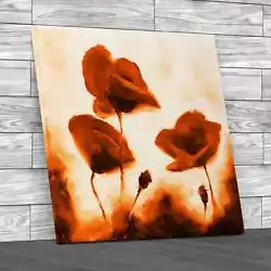 Buy Poppies Painting Square Orange Canvas Print Large Picture Wall Art • 39.95£