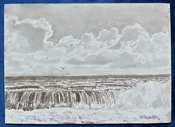 Buy Antique Sepia-Tone Watercolour - Seascape With Gulls, George Chance C.1880 • 7£