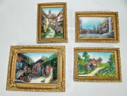 Buy Vintage Texture Sculpted Painted Italian City-Landscapes Set Of 4 Small W/gold  • 41.34£