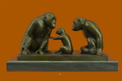 Buy Sculpture Statue - 2 Gorilla With Baby - Excellent Detail - Marble Base Figurin • 354.07£