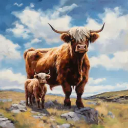 Buy Highland Cow And Calf Oil Painting Unique Luxury Canvas Print Colourful • 119.99£