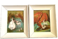 Buy Surrealist / Marc Chagall Style Oil Painting By Helen Hoodmaker Set Of 2 MCM • 472.49£